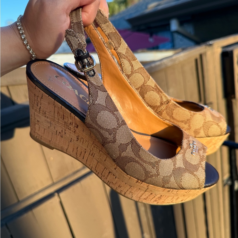 Coach Tan and Brown Slingback Wedges - Picture 5 of 10